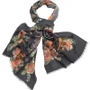 Woven Flower Black Wool Scarf