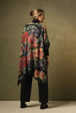 Woven Flower Black Wool Throwover