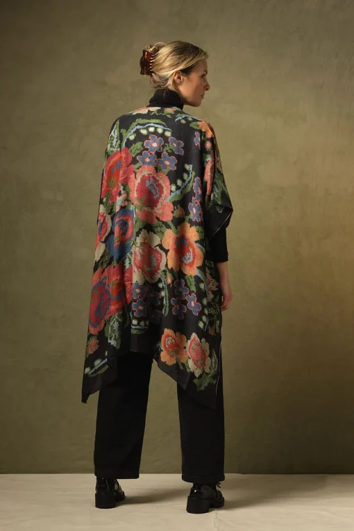 Woven Flower Black Wool Throwover