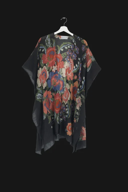 Woven Flower Black Wool Throwover