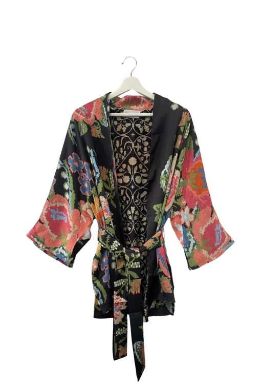 Woven Flower Black Wrap Jacket